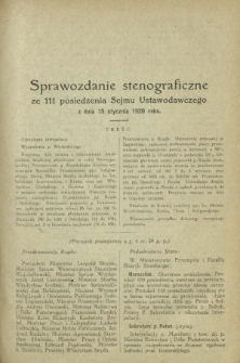 Sprawozdanie Stenograficzne z 111 Posiedzenia Sejmu Ustawodawczego z dnia 15 stycznia 1920 r
