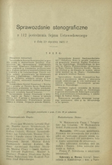 Sprawozdanie Stenograficzne z 112 Posiedzenia Sejmu Ustawodawczego z dnia 20 stycznia 1920 r.