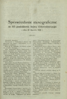 Sprawozdanie Stenograficzne z 113 Posiedzenia Sejmu Ustawodawczego z dnia 23 stycznia 1920 r.