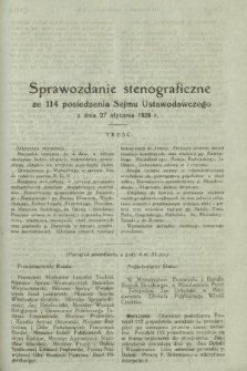 Sprawozdanie Stenograficzne z 114 Posiedzenia Sejmu Ustawodawczego z dnia 27 stycznia 1920 r.