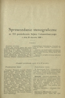 Sprawozdanie Stenograficzne z 115 Posiedzenia Sejmu Ustawodawczego z dnia 29 stycznia 1920 r.