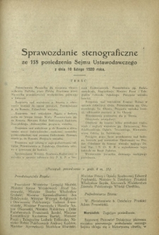 Sprawozdanie Stenograficzne z 118 Posiedzenia Sejmu Ustawodawczego z dnia 10 lutego 1920 r.