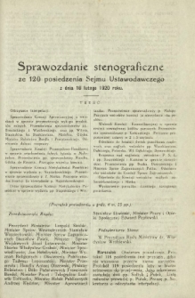 Sprawozdanie Stenograficzne z 120 Posiedzenia Sejmu Ustawodawczego z dnia 18 lutego 1920 r.