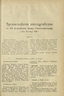 Sprawozdanie Stenograficzne z 121 Posiedzenia Sejmu Ustawodawczego z dnia 19 lutego 1920 r.