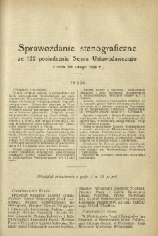 Sprawozdanie Stenograficzne z 122 Posiedzenia Sejmu Ustawodawczego z dnia 20 lutego 1920 r.