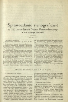 Sprawozdanie Stenograficzne z 123 Posiedzenia Sejmu Ustawodawczego z dnia 24 lutego 1920 r.