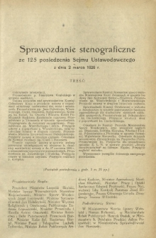 Sprawozdanie Stenograficzne z 125 Posiedzenia Sejmu Ustawodawczego z dnia 2 marca 1920 r.
