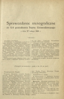 Sprawozdanie Stenograficzne z 124 Posiedzenia Sejmu Ustawodawczego z dnia 27 lutego 1920 r.
