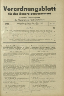 Verordnungsblatt für das Generalgouvernement = Dziennik Rozporządzeń dla Generalnego Gubernatorstwa. 1943, Nr. 15 (6. März)