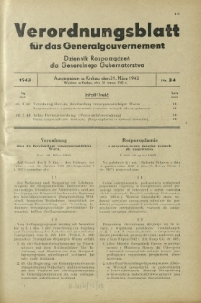 Verordnungsblatt für das Generalgouvernement = Dziennik Rozporządzeń dla Generalnego Gubernatorstwa. 1943, Nr. 24 (31. März)