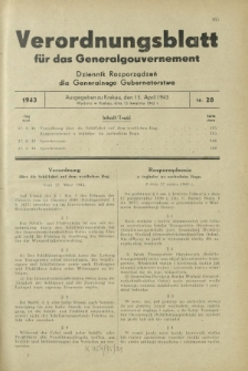 Verordnungsblatt für das Generalgouvernement = Dziennik Rozporządzeń dla Generalnego Gubernatorstwa. 1943, Nr. 28 (13. April )