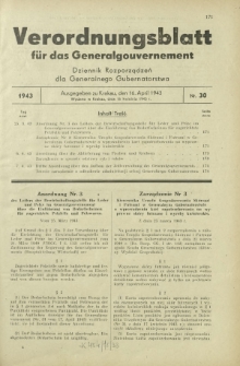 Verordnungsblatt für das Generalgouvernement = Dziennik Rozporządzeń dla Generalnego Gubernatorstwa. 1943, Nr. 30 (16. April )