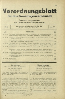 Verordnungsblatt für das Generalgouvernement = Dziennik Rozporządzeń dla Generalnego Gubernatorstwa. 1943, Nr. 35 (14. Mai)