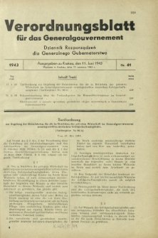 Verordnungsblatt für das Generalgouvernement = Dziennik Rozporządzeń dla Generalnego Gubernatorstwa. 1943, Nr. 41 (11. Juni)
