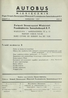Autobus : organ Związku Stowarzyszeń Właścicieli Przedsiębiorstw Samochodowych / red.Henryk Zadrożny. R. 6 [i.e. 7], z. 3 (1937)