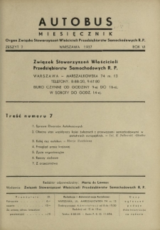 Autobus : organ Związku Stowarzyszeń Właścicieli Przedsiębiorstw Samochodowych / red. Maria de Lavaux. R. 6 [i.e. 7], z. 7 (1937)