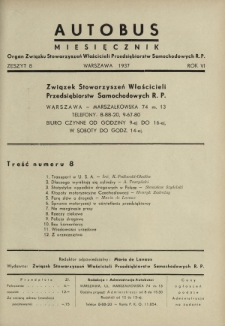 Autobus : organ Związku Stowarzyszeń Właścicieli Przedsiębiorstw Samochodowych / red. Maria de Lavaux. R. 6 [i.e. 7], z. 8 (1937)