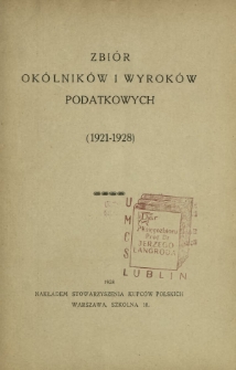 Zbiór okólników i wyroków podatkowych (1921-1928)