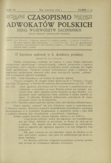 Czasopismo Adwokatów Polskich : Dział Województw Zachodnich : organ Związku Adwokatów Polskich. R. 7, nr 5 i 6 (maj-czerwiec 1933)