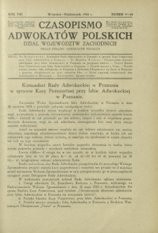 Czasopismo Adwokatów Polskich : Dział Województw Zachodnich : organ Związku Adwokatów Polskich. R. 8, nr 9-10 (wrzesień-październik 1934)