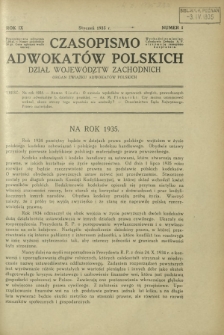 Czasopismo Adwokatów Polskich : Dział Województw Zachodnich : organ Związku Adwokatów Polskich. R. 9, nr 1 (styczeń 1935)