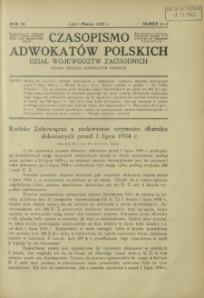 Czasopismo Adwokatów Polskich : Dział Województw Zachodnich : organ Związku Adwokatów Polskich. R. 9, nr 2-3 (luty-marzec 1935)