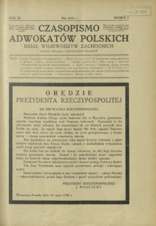 Czasopismo Adwokatów Polskich : Dział Województw Zachodnich : organ Związku Adwokatów Polskich. R. 9, nr 5 (maj 1935)