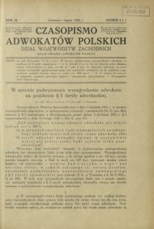 Czasopismo Adwokatów Polskich : Dział Województw Zachodnich : organ Związku Adwokatów Polskich. R. 9, nr 6 i 7 (czerwiec-lipiec 1935)