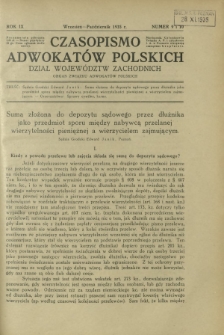 Czasopismo Adwokatów Polskich : Dział Województw Zachodnich : organ Związku Adwokatów Polskich. R. 9, nr 9-10 (wrzesień-październik 1935)