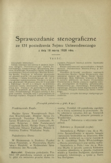 Sprawozdanie Stenograficzne z 131 Posiedzenia Sejmu Ustawodawczego z dnia 18 marca 1920 r.
