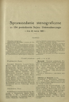 Sprawozdanie Stenograficzne z 134 Posiedzenia Sejmu Ustawodawczego z dnia 23 marca 1920 r.