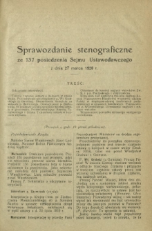 Sprawozdanie Stenograficzne z 137 Posiedzenia Sejmu Ustawodawczego z dnia 27 marca 1920 r.