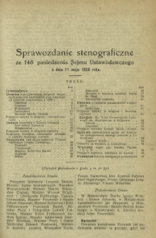 Sprawozdanie Stenograficzne z 146 Posiedzenia Sejmu Ustawodawczego z dnia 11 maja 1920 r.