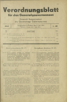 Verordnungsblatt für das Generalgouvernement = Dziennik Rozporządzeń dla Generalnego Gubernatorstwa. 1943, Nr. 48 (3. Juli)