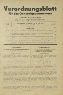 Verordnungsblatt für das Generalgouvernement = Dziennik Rozporządzeń dla Generalnego Gubernatorstwa. 1943, Nr. 53 (19. Juli)