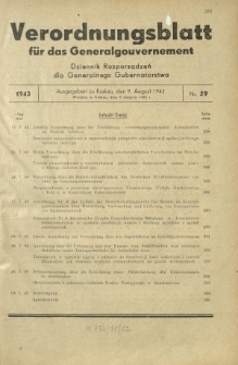 Verordnungsblatt für das Generalgouvernement = Dziennik Rozporządzeń dla Generalnego Gubernatorstwa. 1943, Nr. 59 (9. August)