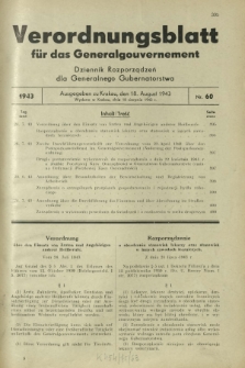 Verordnungsblatt für das Generalgouvernement = Dziennik Rozporządzeń dla Generalnego Gubernatorstwa. 1943, Nr. 60 (18. August)