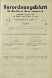 Verordnungsblatt für das Generalgouvernement = Dziennik Rozporządzeń dla Generalnego Gubernatorstwa. 1943, Nr. 61 (19. August)