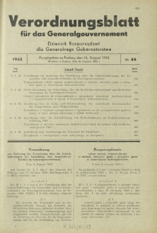 Verordnungsblatt für das Generalgouvernement = Dziennik Rozporządzeń dla Generalnego Gubernatorstwa. 1943, Nr. 66 (26. August)