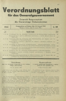 Verordnungsblatt für das Generalgouvernement = Dziennik Rozporządzeń dla Generalnego Gubernatorstwa. 1943, Nr. 68 (30. August)