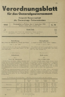 Verordnungsblatt für das Generalgouvernement = Dziennik Rozporządzeń dla Generalnego Gubernatorstwa. 1943, Nr. 71 (4. September)