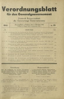 Verordnungsblatt für das Generalgouvernement = Dziennik Rozporządzeń dla Generalnego Gubernatorstwa. 1943, Nr. 79 (5. Oktober)