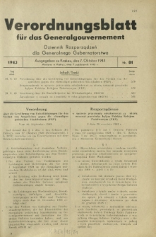 Verordnungsblatt für das Generalgouvernement = Dziennik Rozporządzeń dla Generalnego Gubernatorstwa. 1943, Nr. 81 (7. Oktober)