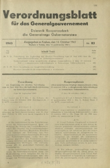Verordnungsblatt für das Generalgouvernement = Dziennik Rozporządzeń dla Generalnego Gubernatorstwa. 1943, Nr. 83 (14. Oktober)