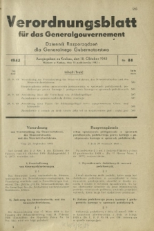 Verordnungsblatt für das Generalgouvernement = Dziennik Rozporządzeń dla Generalnego Gubernatorstwa. 1943, Nr. 84 (18. Oktober)