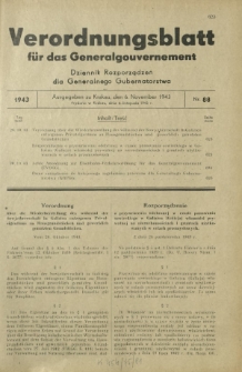 Verordnungsblatt für das Generalgouvernement = Dziennik Rozporządzeń dla Generalnego Gubernatorstwa. 1943, Nr. 88 (6. November)