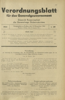 Verordnungsblatt für das Generalgouvernement = Dziennik Rozporządzeń dla Generalnego Gubernatorstwa. 1943, Nr. 89 (10. November)