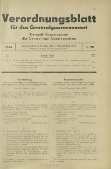 Verordnungsblatt für das Generalgouvernement = Dziennik Rozporządzeń dla Generalnego Gubernatorstwa. 1943, Nr. 90 (11. November)