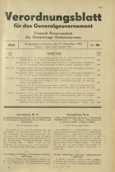 Verordnungsblatt für das Generalgouvernement = Dziennik Rozporządzeń dla Generalnego Gubernatorstwa. 1943, Nr. 96 (17. Dezember)