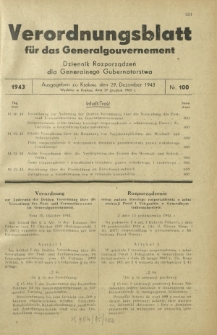 Verordnungsblatt für das Generalgouvernement = Dziennik Rozporządzeń dla Generalnego Gubernatorstwa. 1943, Nr. 100 (29. Dezember)